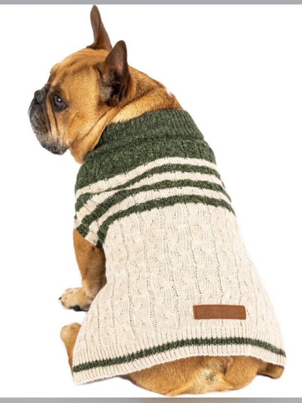 Eddie Bauer Thick Knit Crewneck Dog Sweater Oatmeal Green X-Large